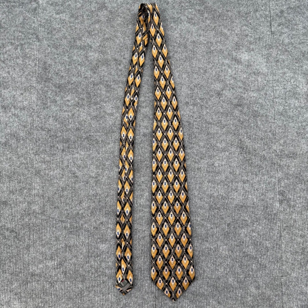 Robert Talbott Best of Class Silk Tie Gold Grey Geometric Diamond Made in USA